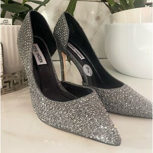 Steve Madden Womens silver rhinestone-embellished Woven Heeled Court Shoes 7